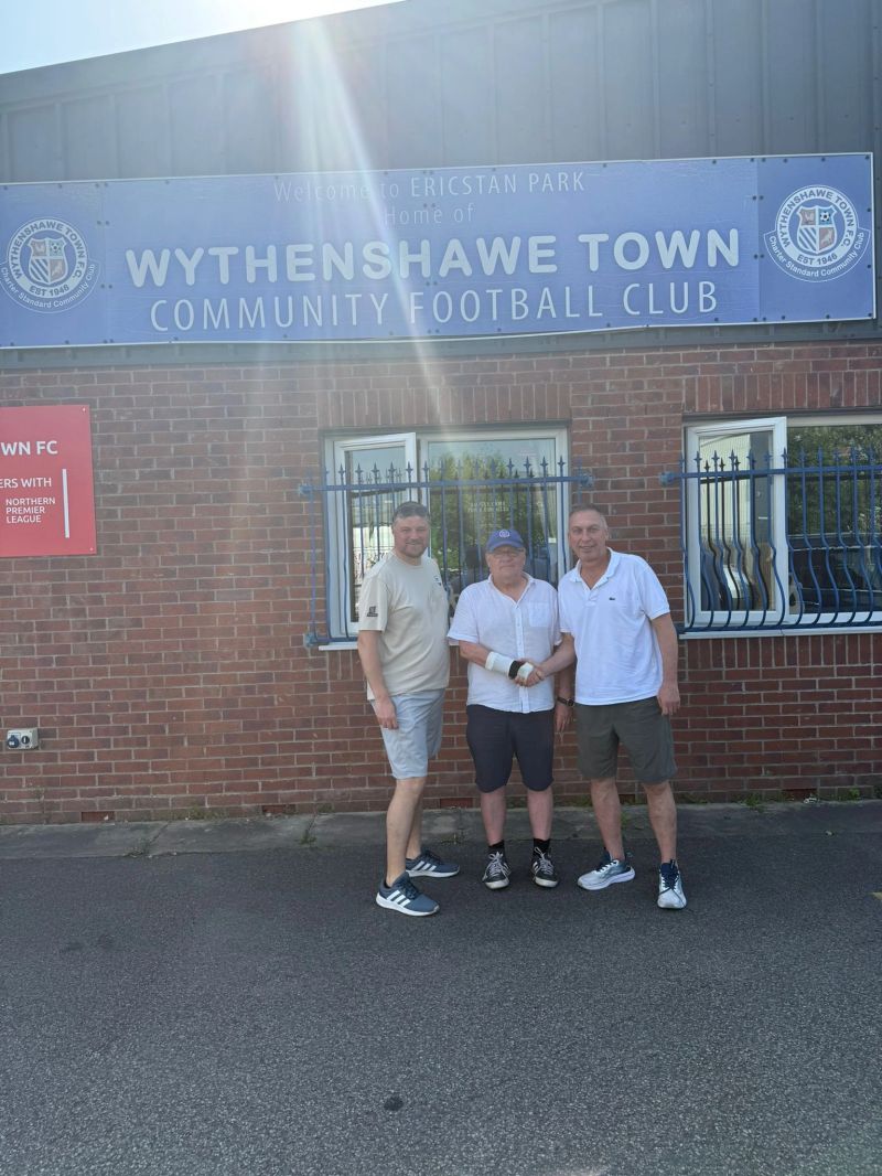 Outside the clubhouse at Ericstan Park, home to Baguley Athletic and Wythenshawe Town.